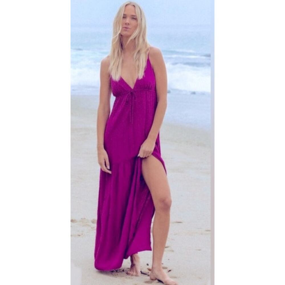 L Space Victoria Dress Sleeveless Drawstring Maxi Cover Up Purple Berry NWT S